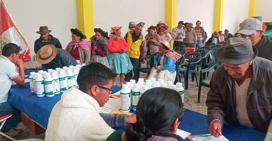 Entregan abono foliar a agricultores de Chacapampa afectados por granizo Junín Perú