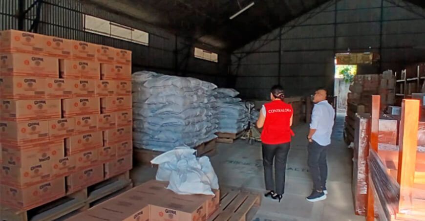 Insumos de programa de desayuno nacional se almacenan con equipos de fumigación Contraloría San Martín