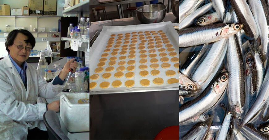 una galleta anti anémica a base de anchoveta enriquecida con kiwicha, maca y quinua.