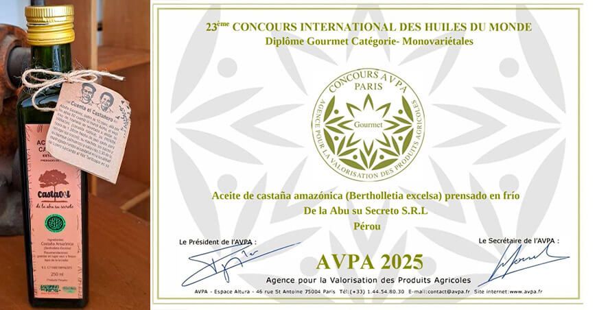 Aceite virgen de castaña amazónica peruana es reconocido entre los mejores del mundo AVPA París Francia