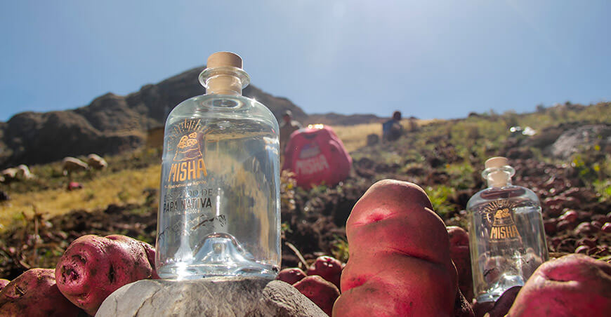 Vodka artesanal de papas de la marca Misha de Áncash Perú