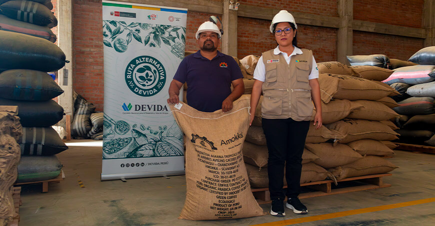 Cooperativa Agraria Tropicals Products de Pichanaqui exporta café verde a Dinamarca con respaldo de Devida Perú