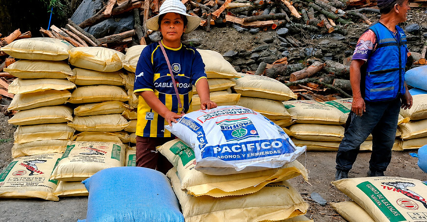 Devida entrega guano de islas y fertilizantes a productores de palto de Sandia Puno Perú 