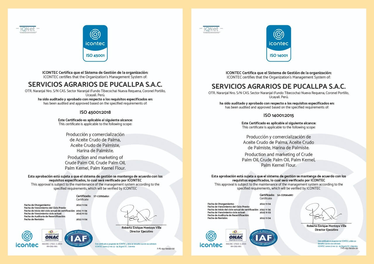 Planta extractora de aceite de palmicultora Ocho Sur recibe certificaciones ISO