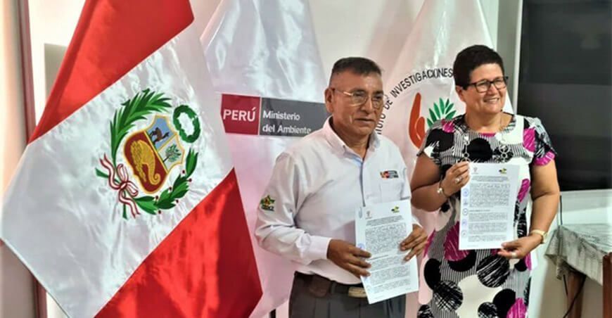 El convenio fue firmado por la presidenta del IIAP, Dra. Carmen García Dávila, y el director ejecutivo del Pebdicp, Ing. Walter Castro Medina.