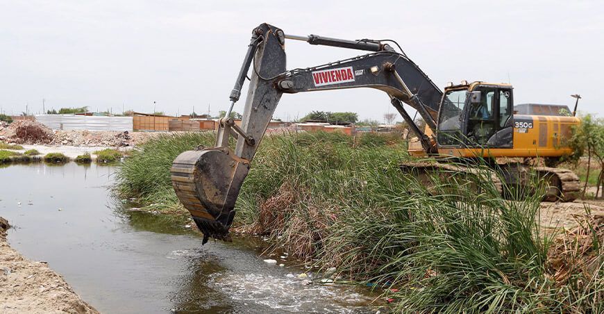 descolmatación y limpieza dren Simbila Piura