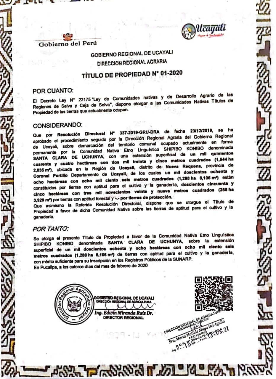 Título de Propiedad de la ampliación de su territorio