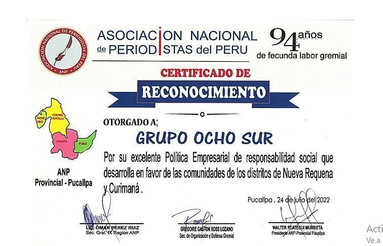 Asociación Nacional de Periodistas distingue a Ocho Sur por su política de responsabilidad social
