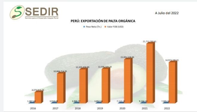 Estadística exportación palta orgánica Perú