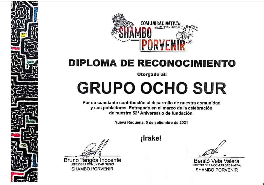 Palmicultora Ocho Sur fue distinguida por la comunidad nativa Shambo Porvenir
